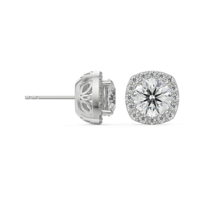 1 CT Halo Cushion Cut Studs Prospective View