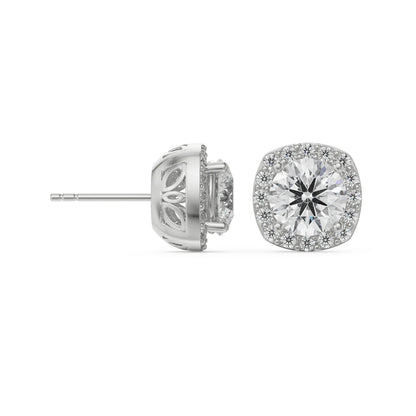 1 CT Halo Cushion Cut Lab Grown Diamond Studs 9KT