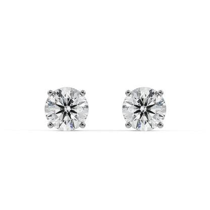 1 CT Classic Round Diamond Studs Front View in 9KT