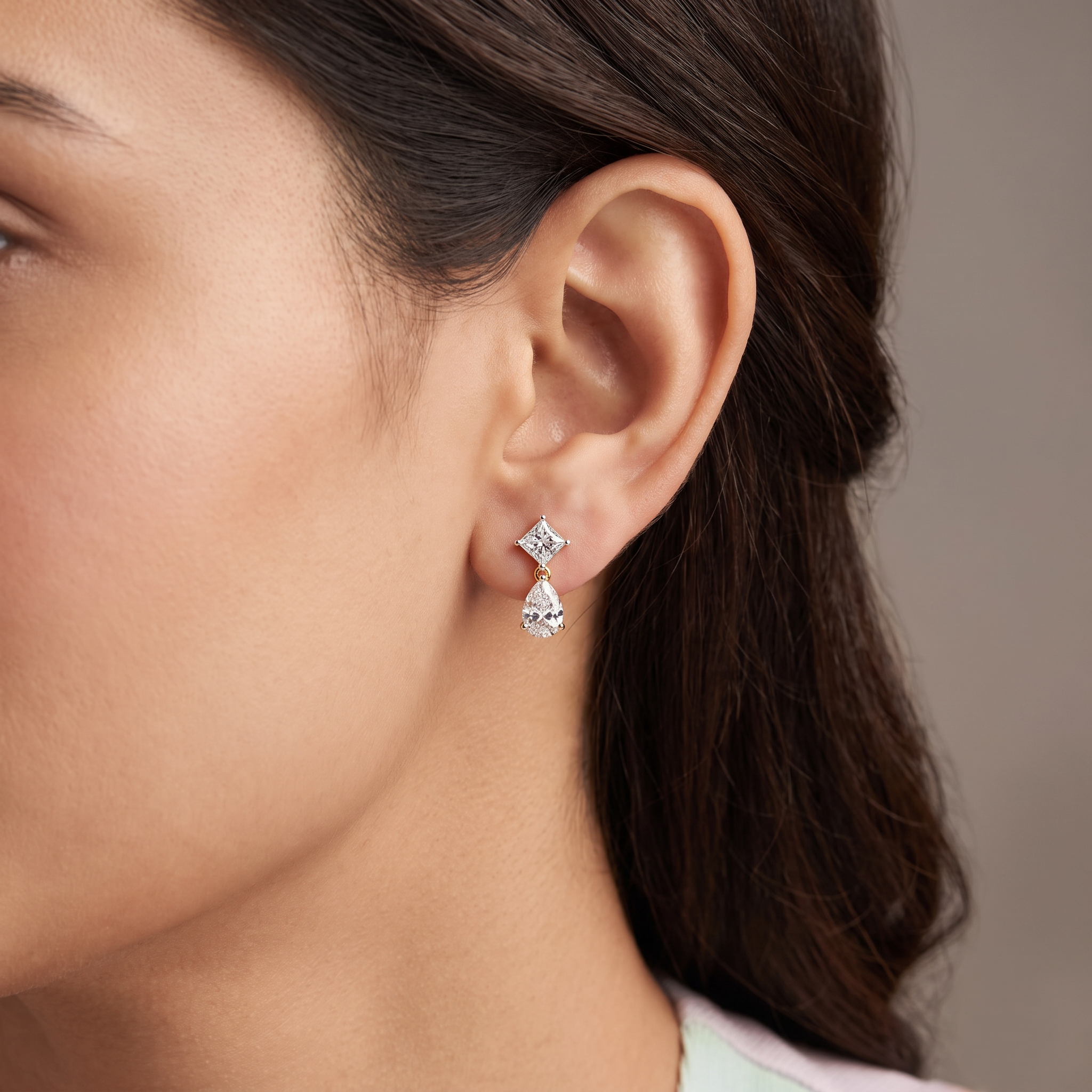 Princess Pear Lab Grown Diamond Drop Earrings