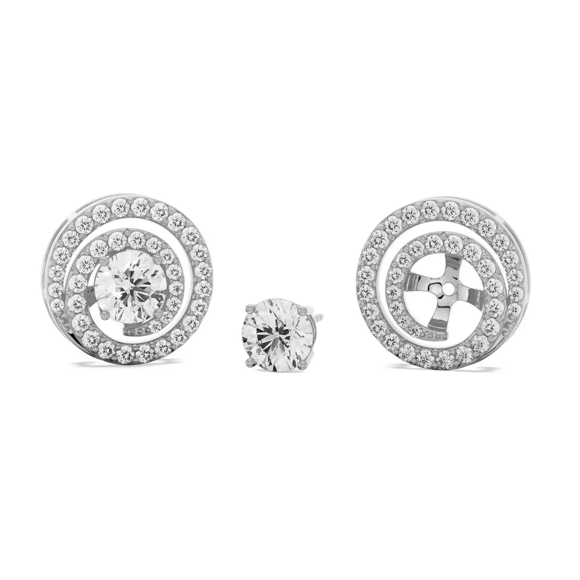 0.50 CT Spiral Detachable Diamond Studs Front View in 9KT