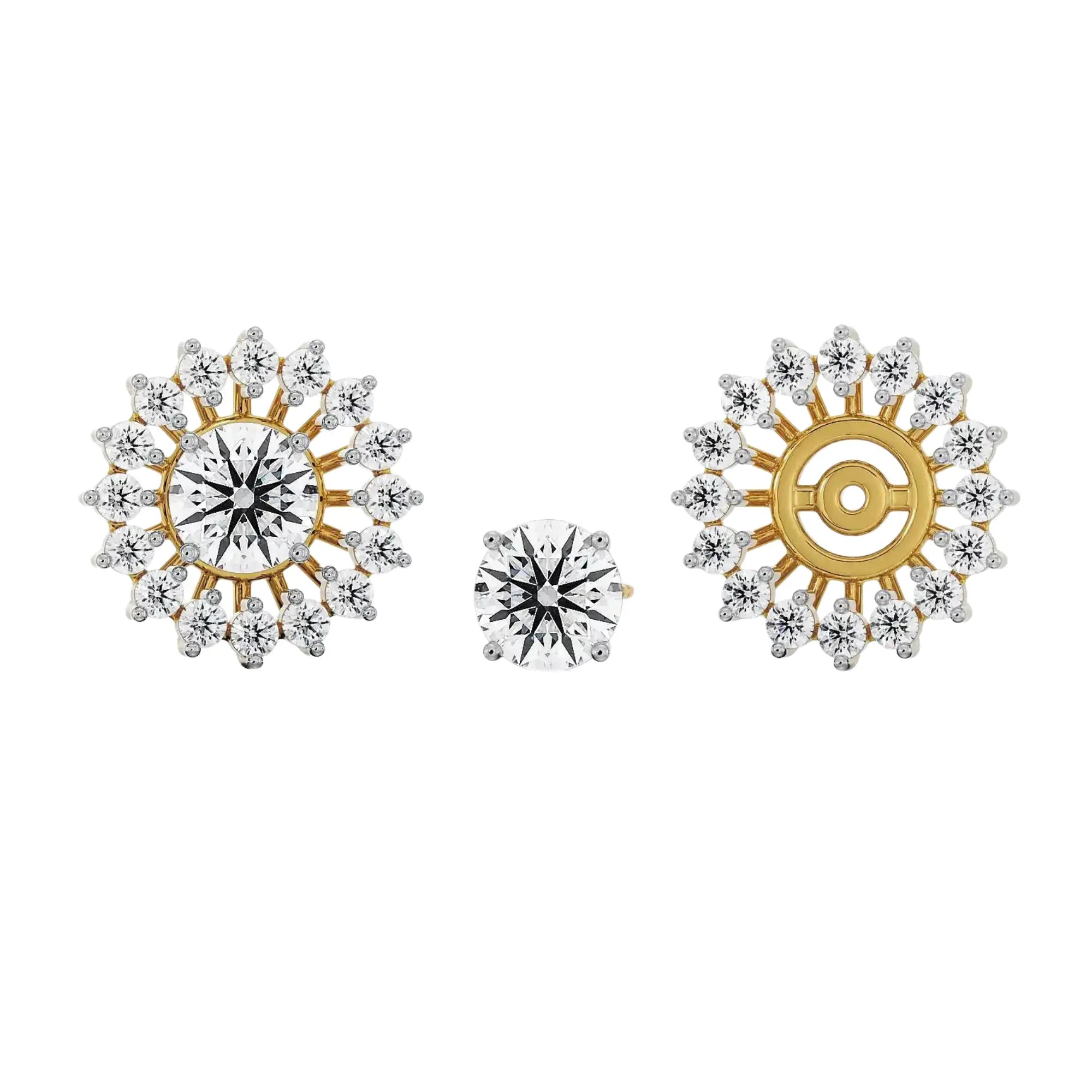 1 CT Chakra Detachable Diamond Studs Front View in 9KT