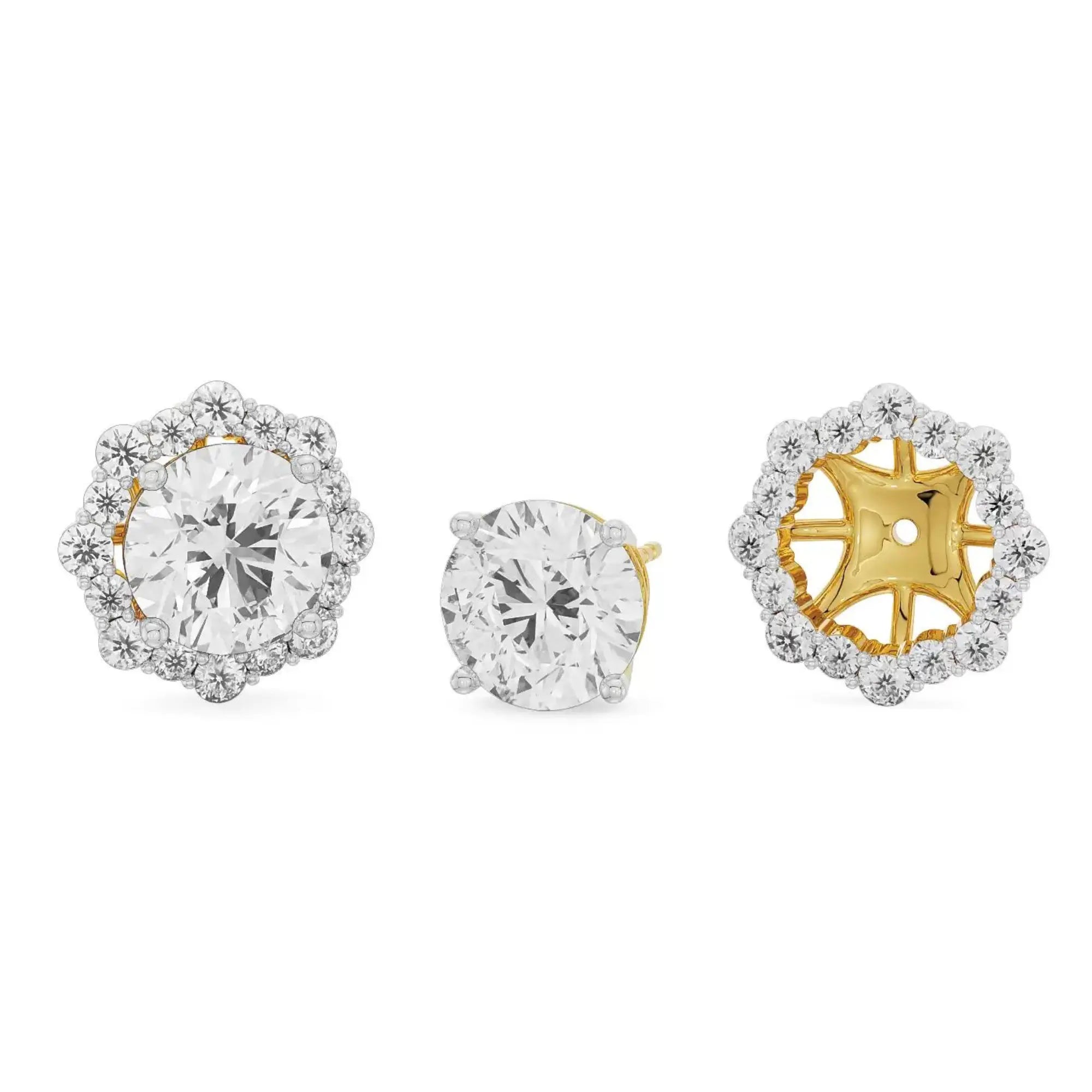 1 CT Floral Halo Detachable Diamond Studs Front View in 9KT