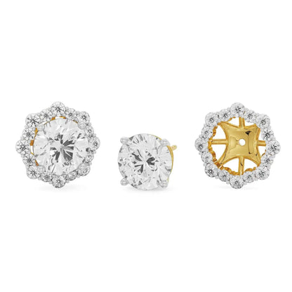 1 CT Floral Halo Detachable Diamond Studs Front View in 9KT