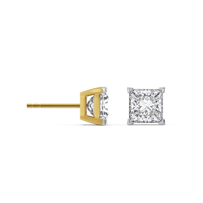 0.5 CT Classic Square Diamond Studs Prospective View in 9KT