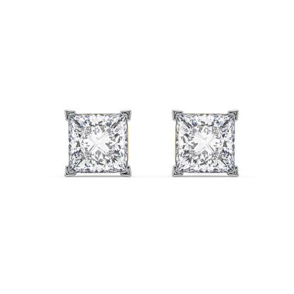 2 CT Classic Square Diamond Studs Front View in 9KT
