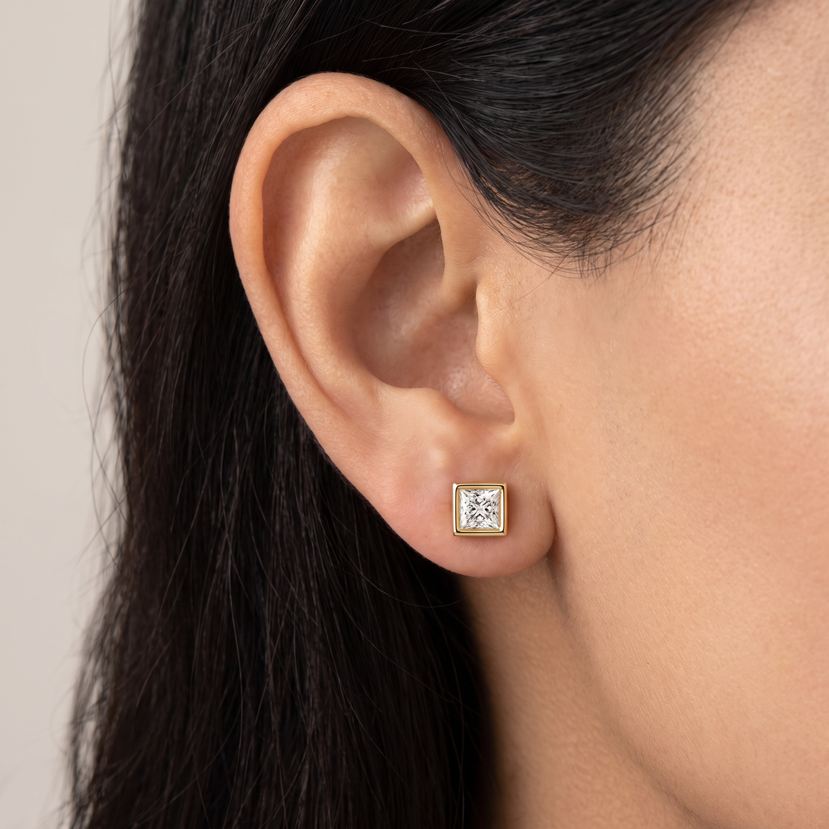 1 CT Bezel Princess Lab Grown Diamond Solitaire Studs