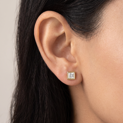 1 CT Bezel Princess Lab Grown Diamond Solitaire Studs