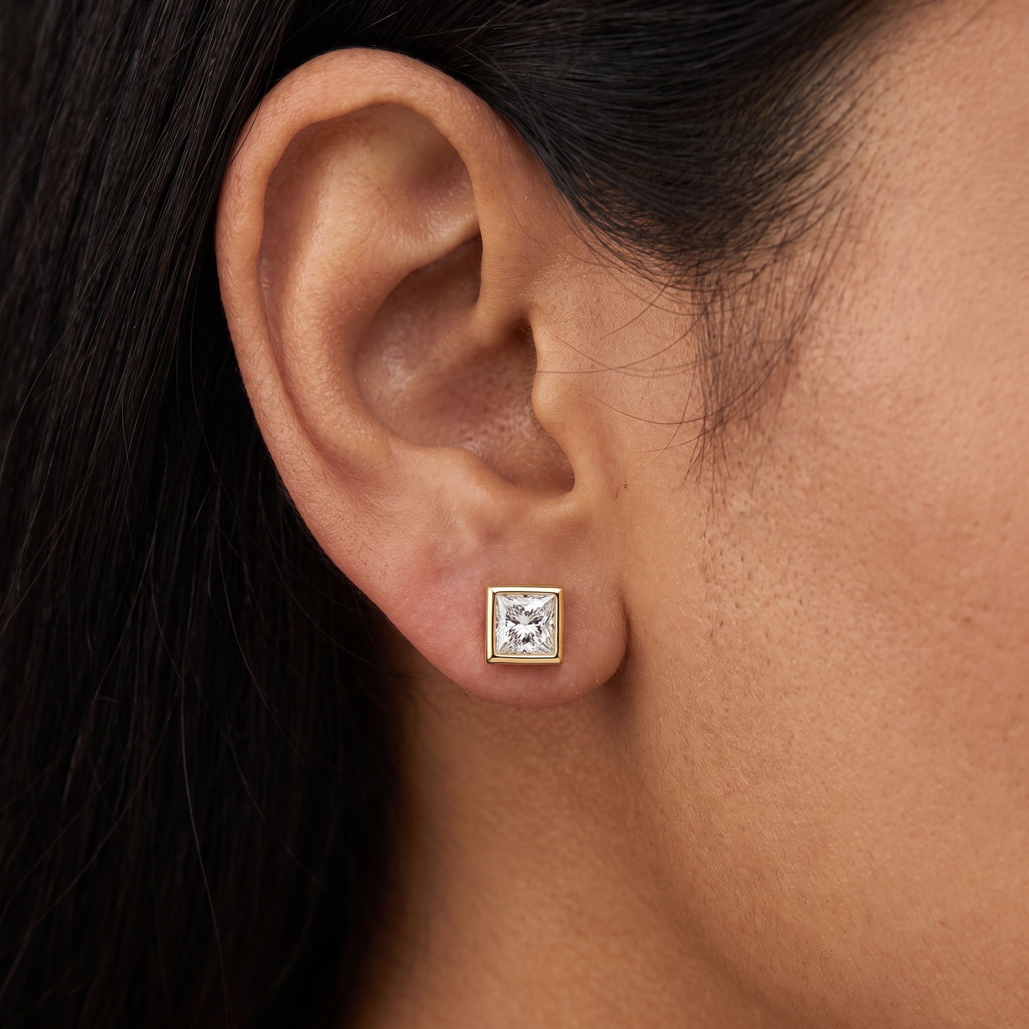 1.5 CT Bezel Princess Lab Grown Diamond Solitaire Studs