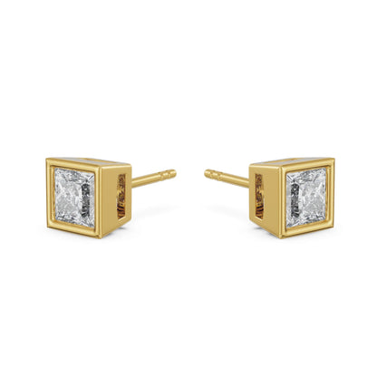 1.5 CT Bezel Princess Solitaire Studs Side View