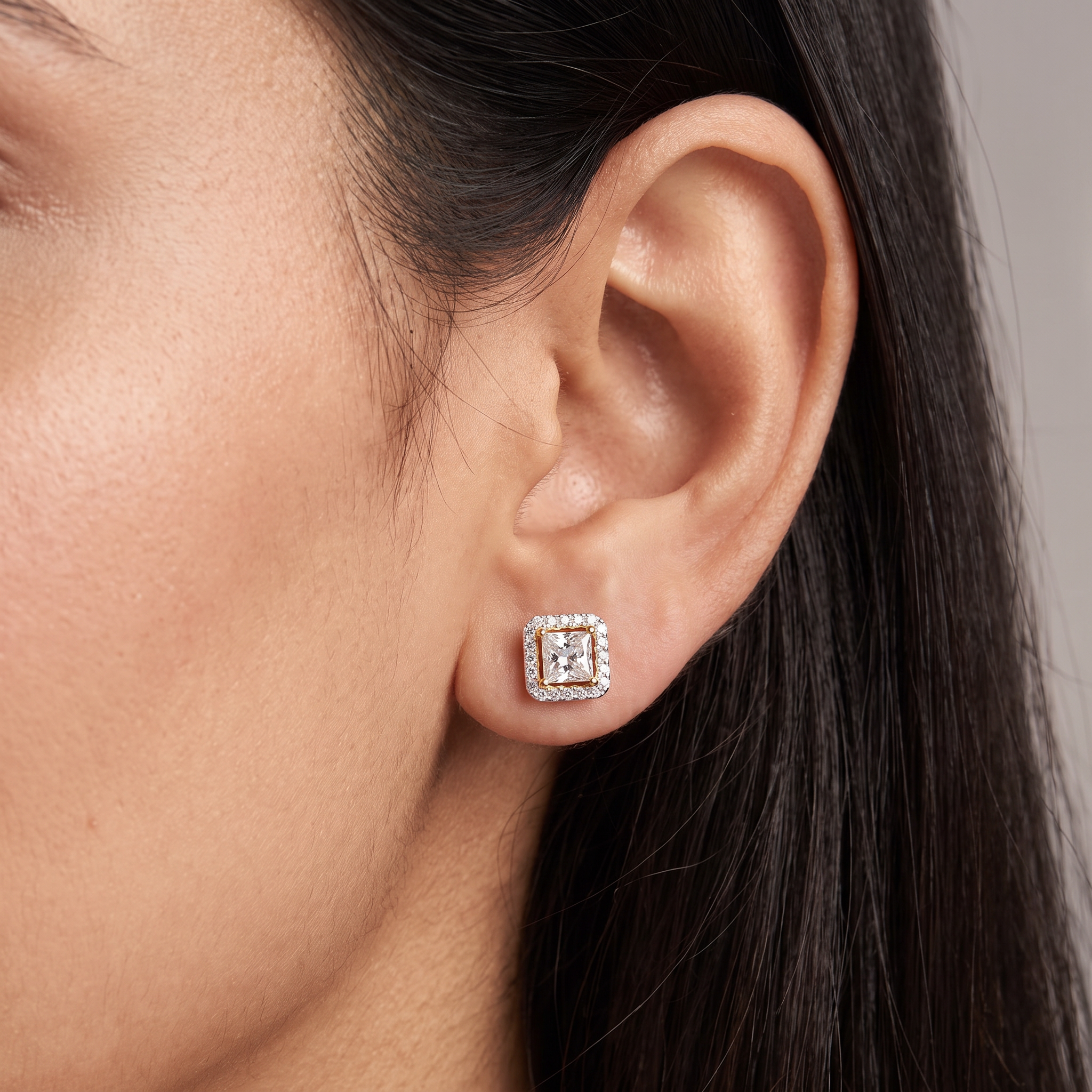 1 CT Princess Frame Lab Diamond Studs