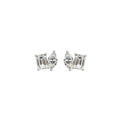 Duo Solitaire Diamond Studs Front View in 9KT