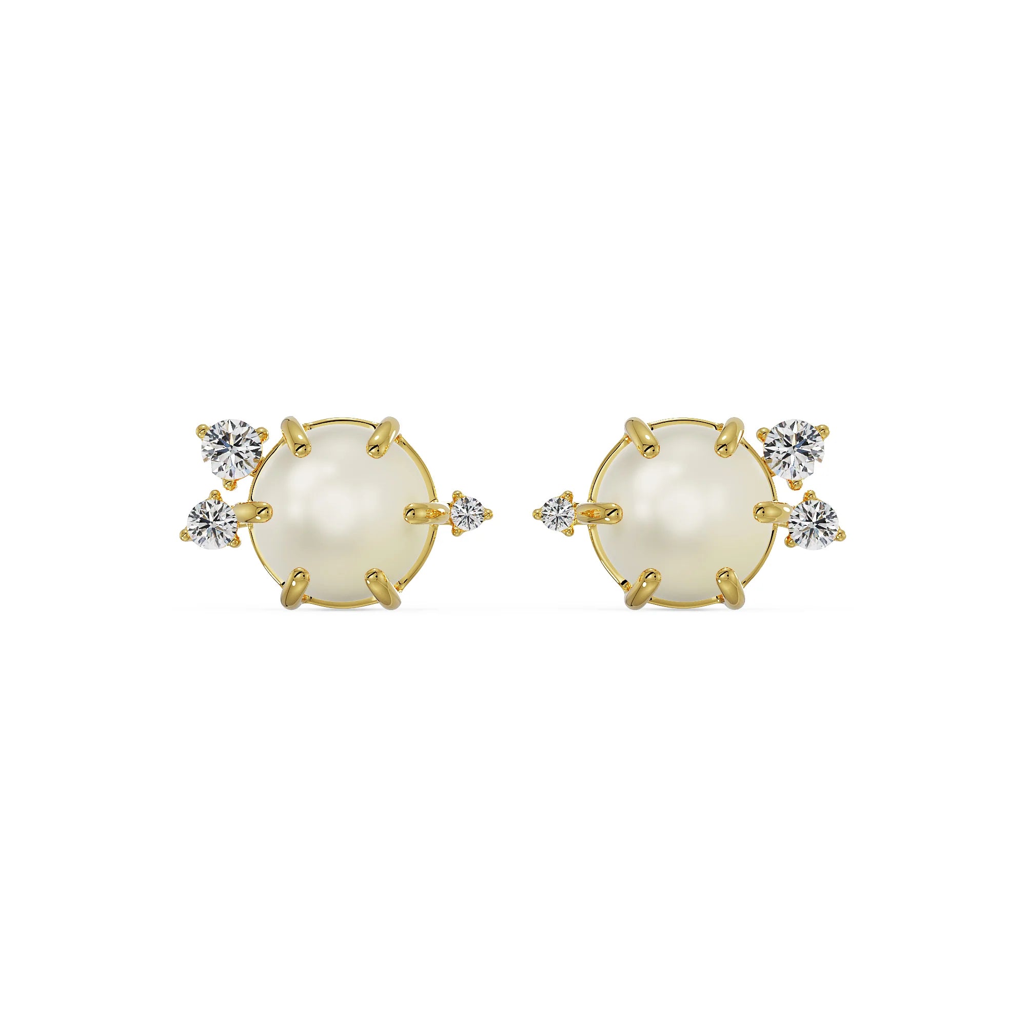 Pearly Diamond Studs Front View in 9KT
