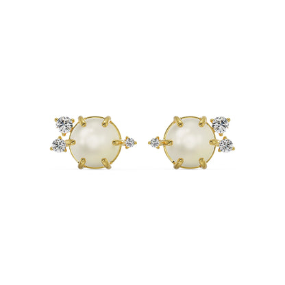 Pearly Diamond Studs Front View in 9KT