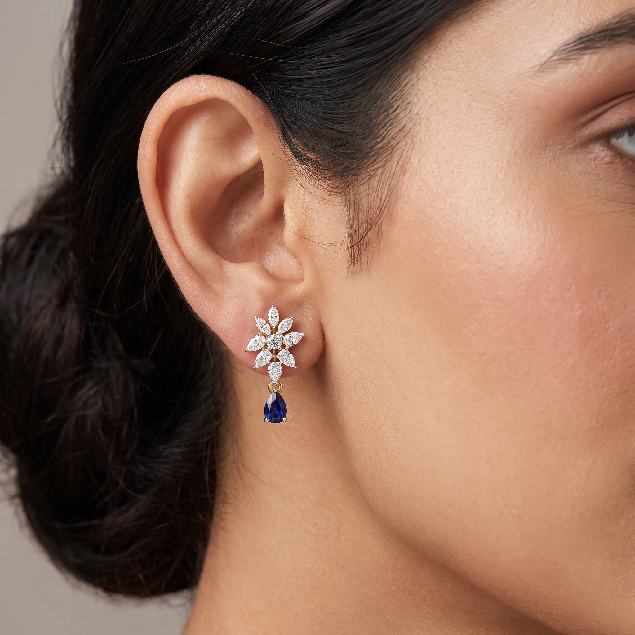Beautiful Blue Lab Grown Diamond Earrings