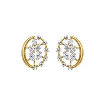 Leafy Diamond Studs Front View in 9KT