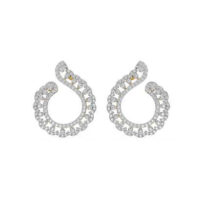 Feather Shaped Diamond Earrings Front View in 9KT