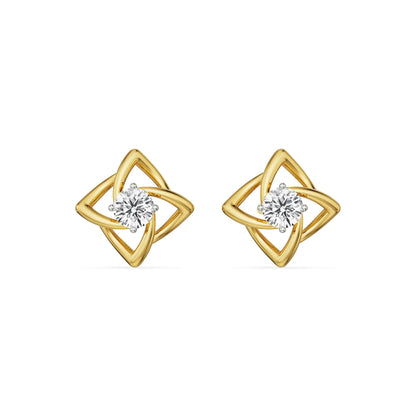 Raha Solitaire Diamond Studs Front view in 9KT