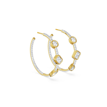 Trio Stone Diamond Hoops Right View