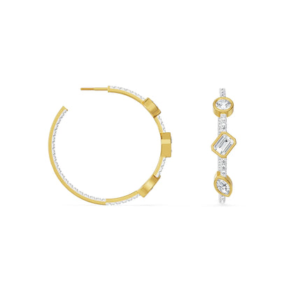 Trio Stone Diamond Hoops Prospective view