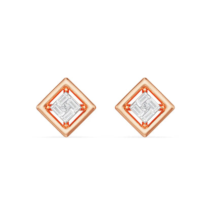 Geometric Allure Diamond Studs Front view in 9KT