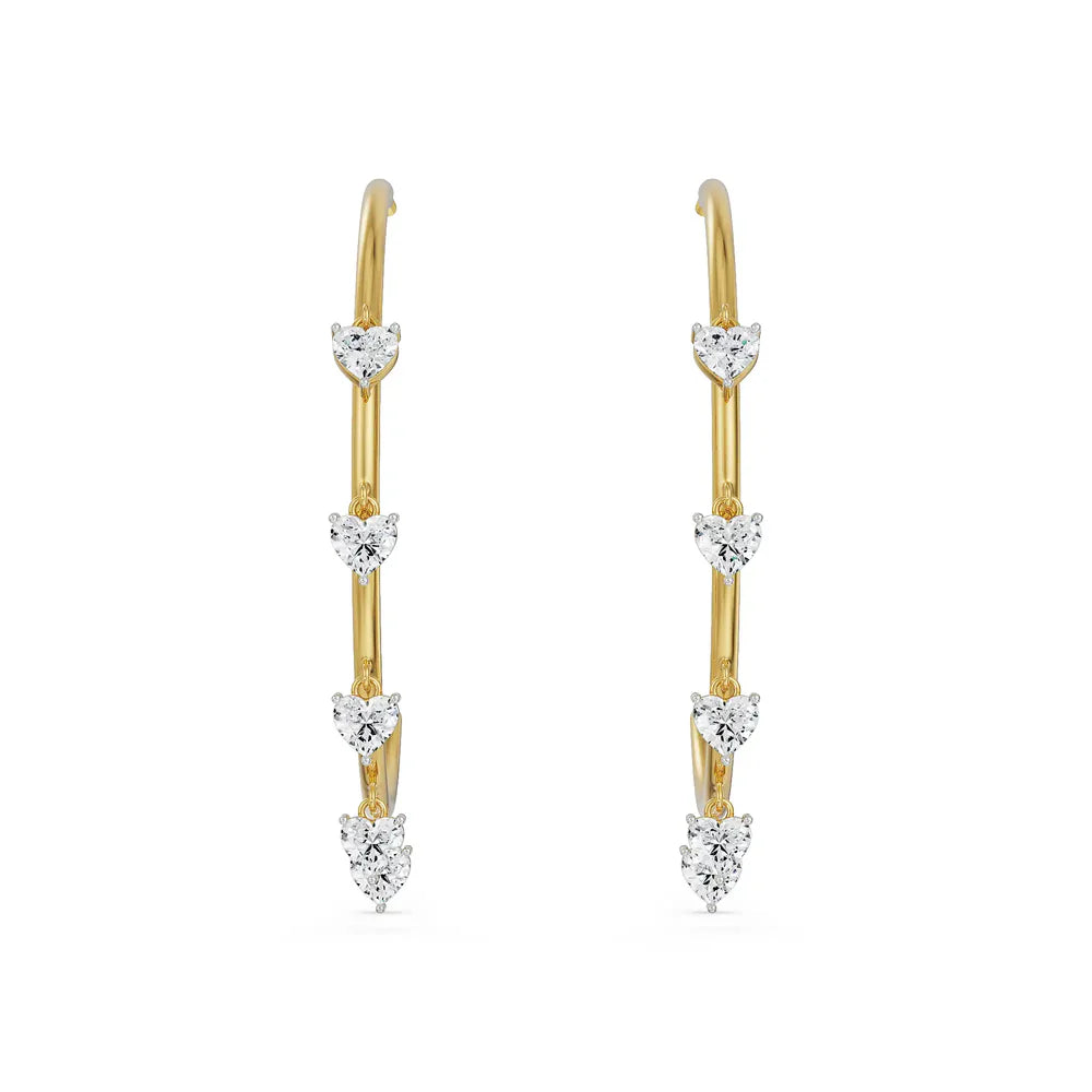 Dancing Hearts Dangle Hoop Earrings 9KT