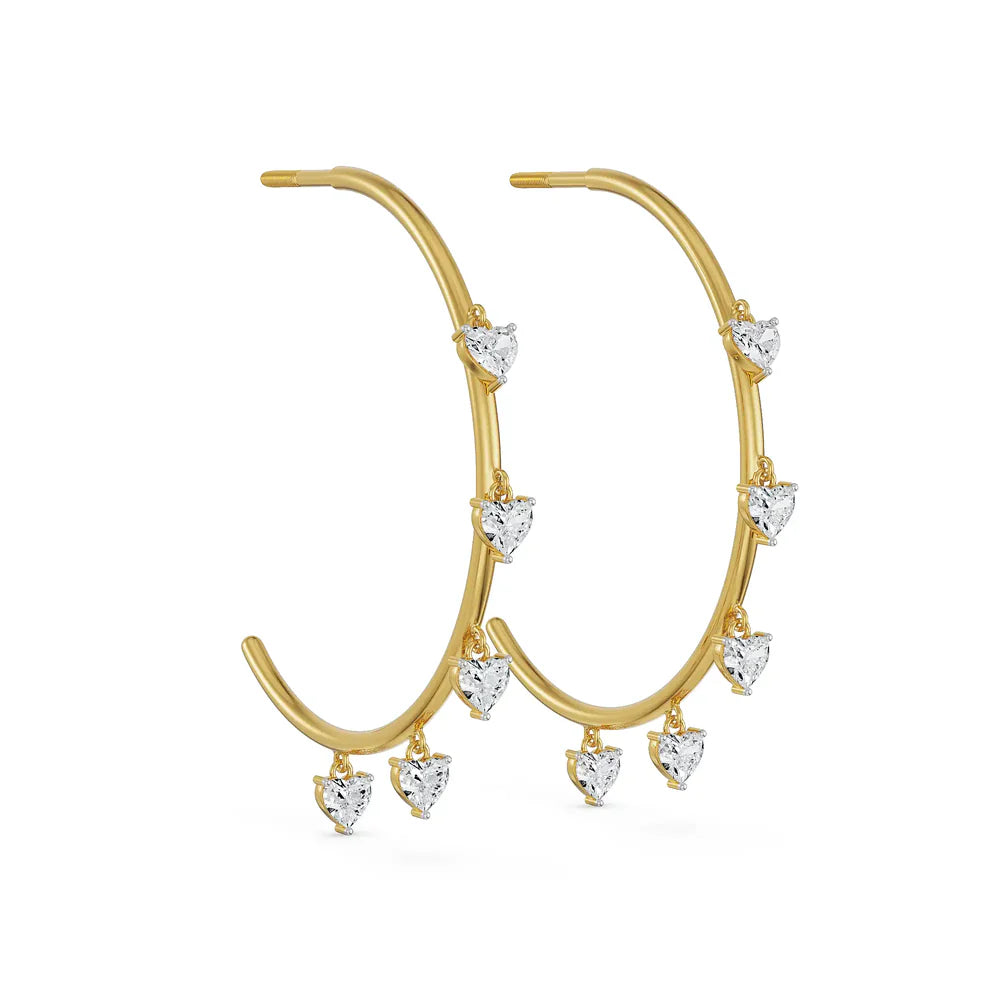 Dancing Hearts Dangle Hoop Earrings 9KT