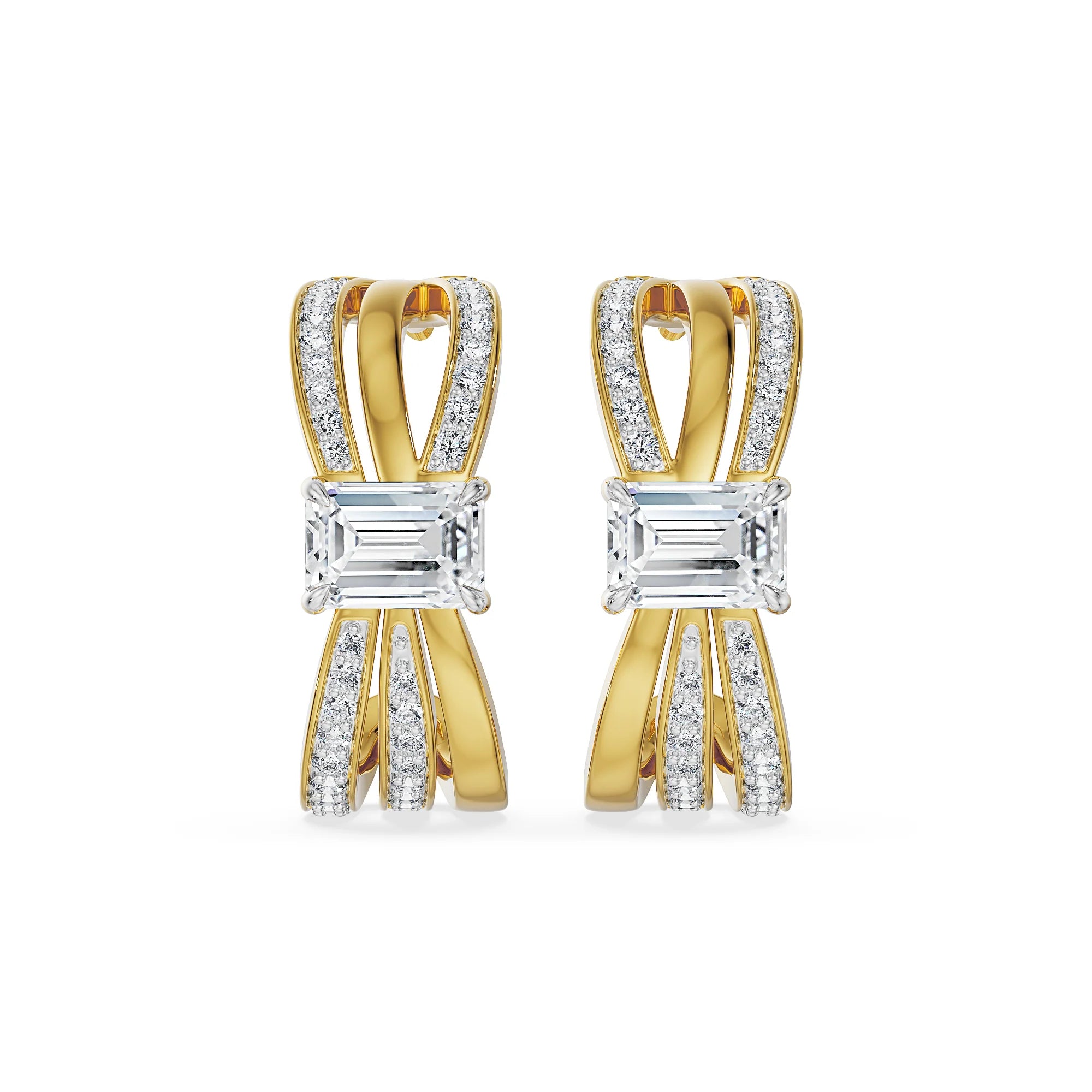 Ribbon Lab Grown Diamond Hoop Earrings - front view in 9KT