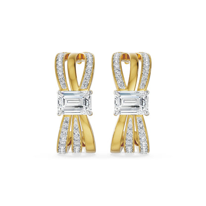 Ribbon Lab Grown Diamond Hoop Earrings - front view in 9KT