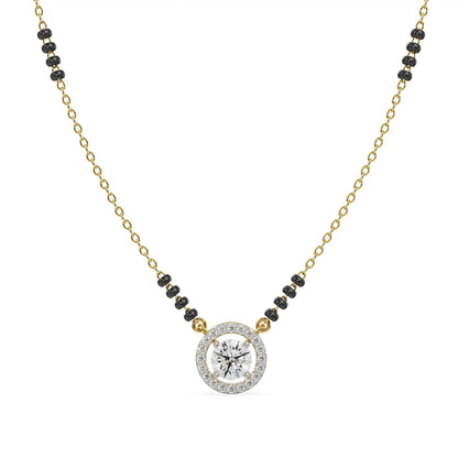 0.5 CT Halo Diamond Mangalsutra Front View in 9KT
