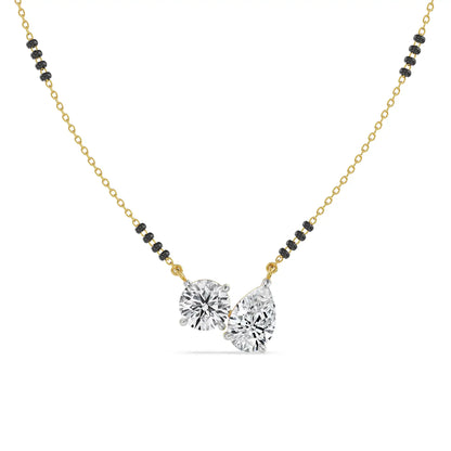 Toi et Moi Minimalist Mangalsutra - perspective view in 9KT