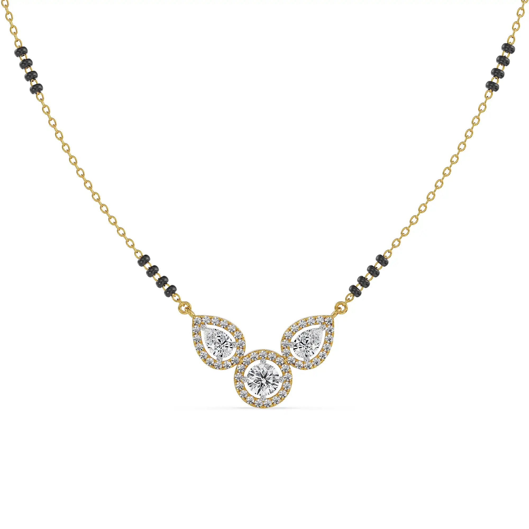 Trio Halo Lab Grown Diamond Mangalsutra - perspective view in 9KT
