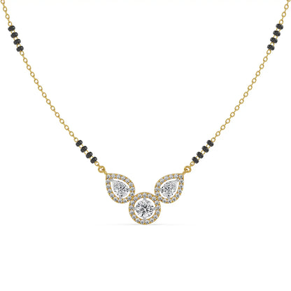 Trio Halo Lab Grown Diamond Mangalsutra - perspective view in 9KT