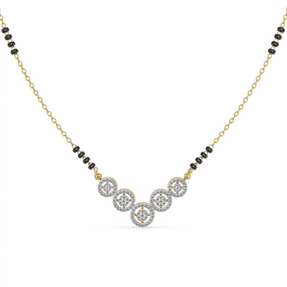 Fivefold Halo Lab Grown Diamond Mangalsutra - perspective view in 9KT