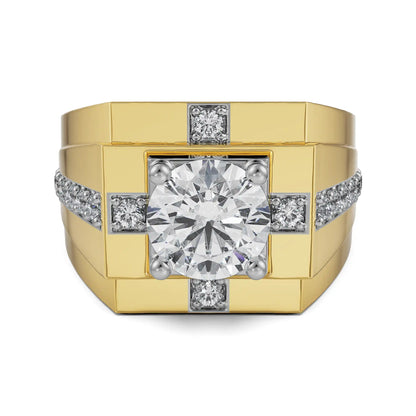 Round Diamond Ring for Men Front View in 9KT