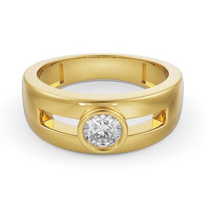 Solitaire Round Wedding Band for Men Front view in 9KT