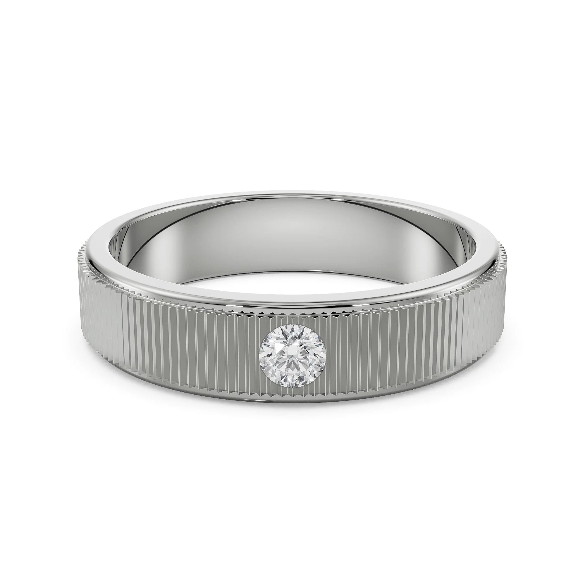 Inlay Round Diamond Band Front View in 9KT