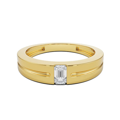 Sleek Emerald Men’s Diamond Ring Front View in 9KT