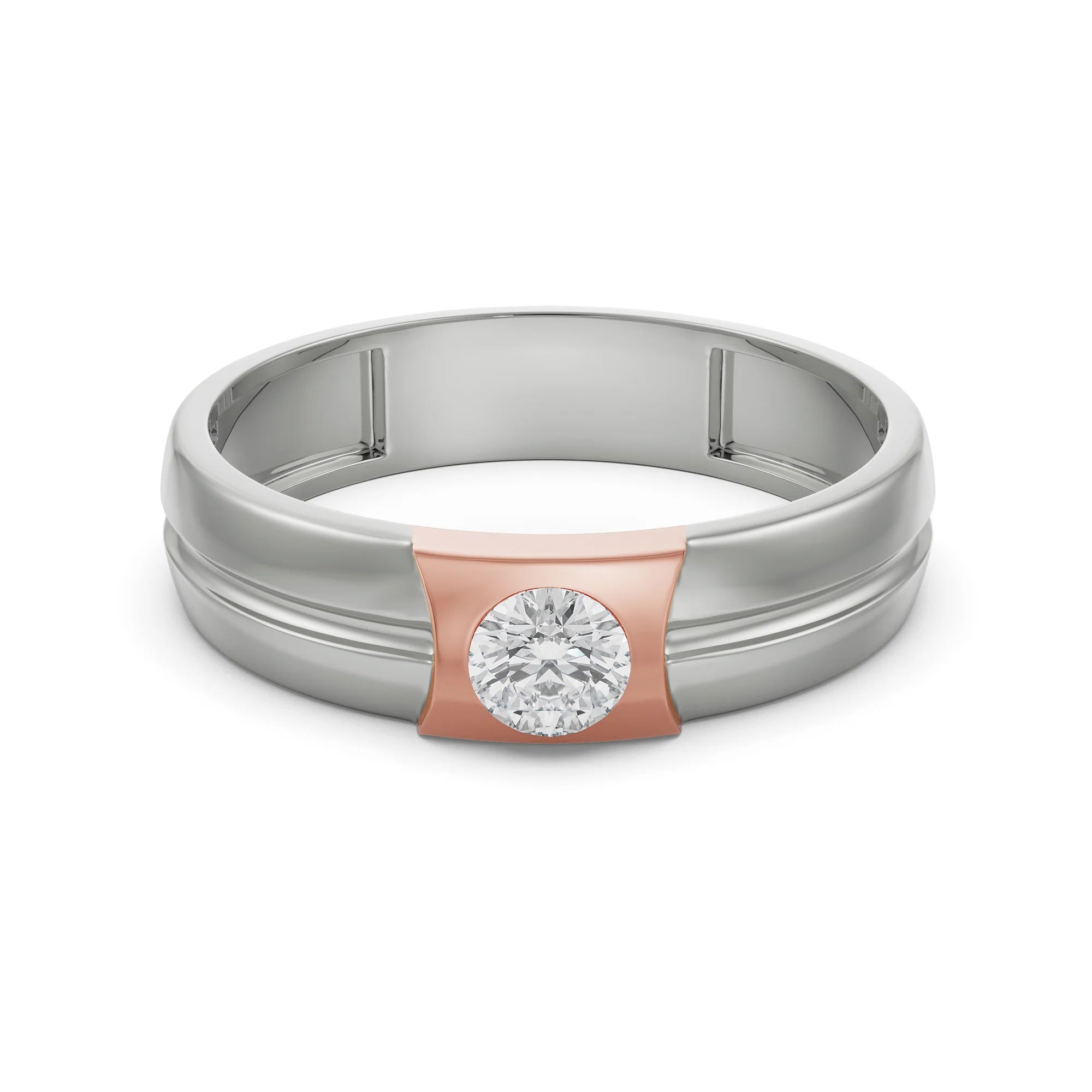 Charming Solitaire Diamond Band for Men Front View in 9KT