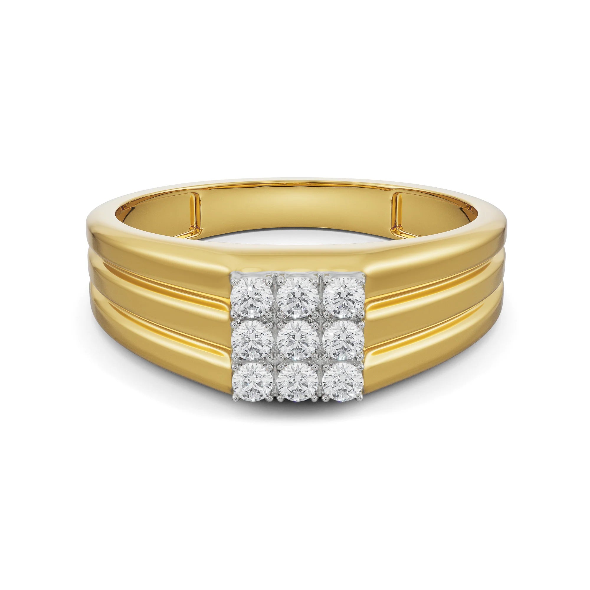Quadret Diamond Band for Men Front View in 9KT