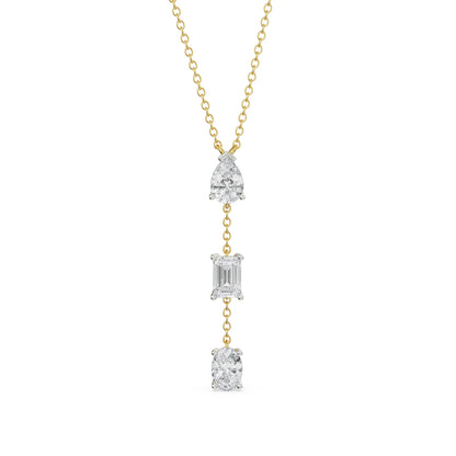 Tri Diamond Drop Necklace Front View in 9KT