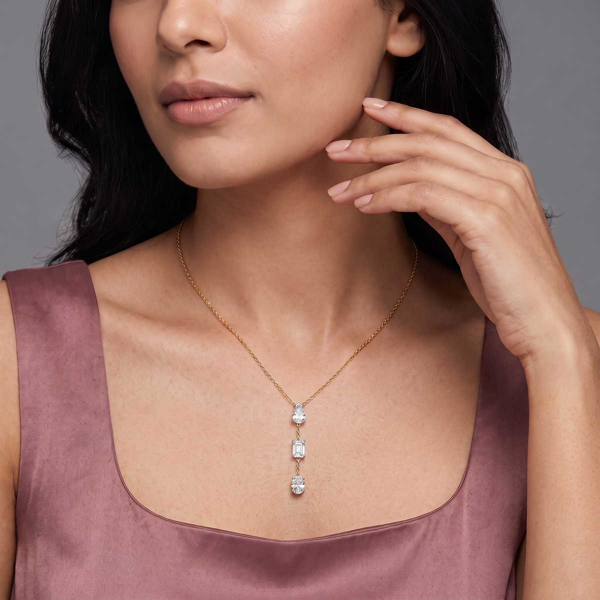 Tri Lab Grown Diamond Drop Necklace