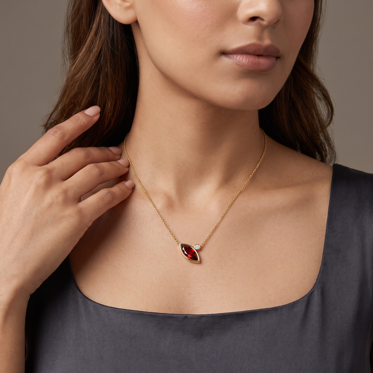 Crimson Ruby Lab Grown Diamond Necklace