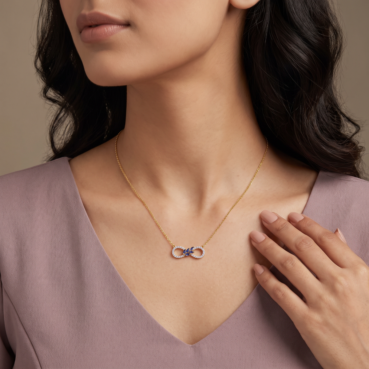 Infinity Blue Sapphire Lab Grown Diamond Necklace
