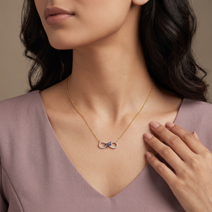 Infinity Blue Sapphire Lab Grown Diamond Necklace