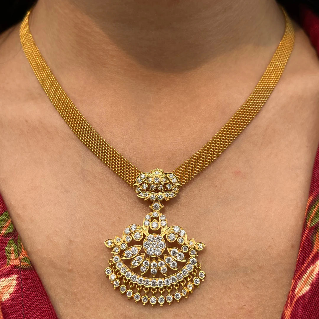 Attigai Diamond Necklace Front View in 9KT