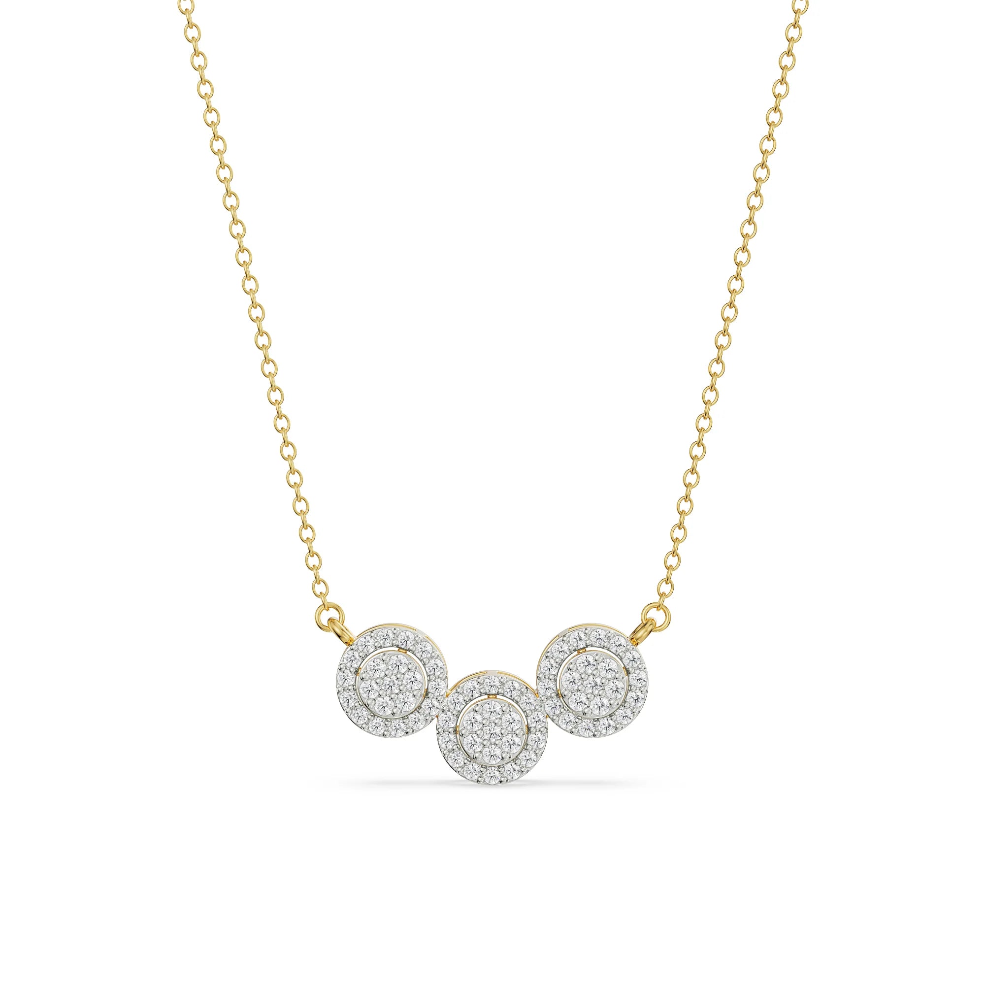 Halo Round Trio Diamond Necklace Front View in 9KT