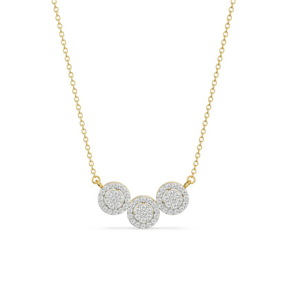 Halo Round Trio Diamond Necklace Front View in 9KT