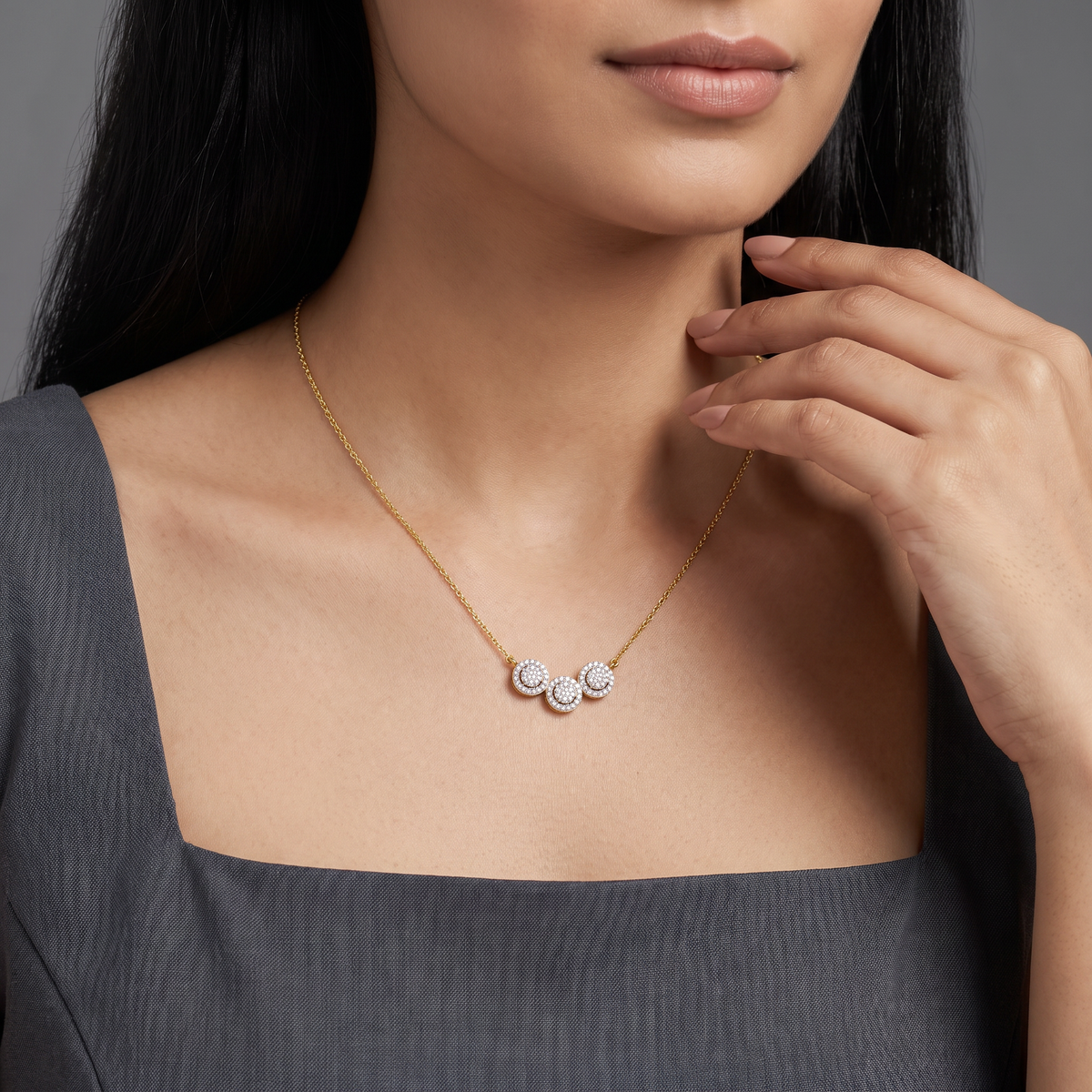 Halo Round Trio Lab Grown Diamond Necklace