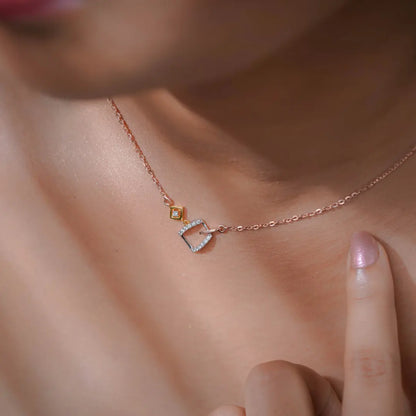 Geometric Sqaure Diamond Necklace Prospective View
